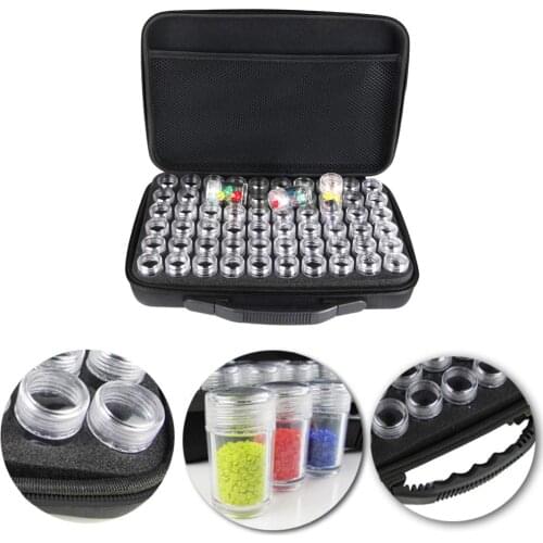 60 Bottles Diamond Painting Box Tool Container Storage Box Carry Case Holder Hand Bag Zipper Shockproof Durable