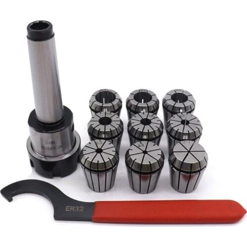 9Pcs Er32 Spring Collets Set 2/4/6/8/10/12/16/18/20Mm + 1Pcs Mt3 M12 Er32 Collet Chuck Morse Taper Holder Collet Power Tool Set