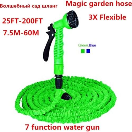 Free Shipping Magic flexible Expandable Garden Hose Reels Blue & Green 25FT-200FT+Spray Gun Garden Water connector (EU/US)