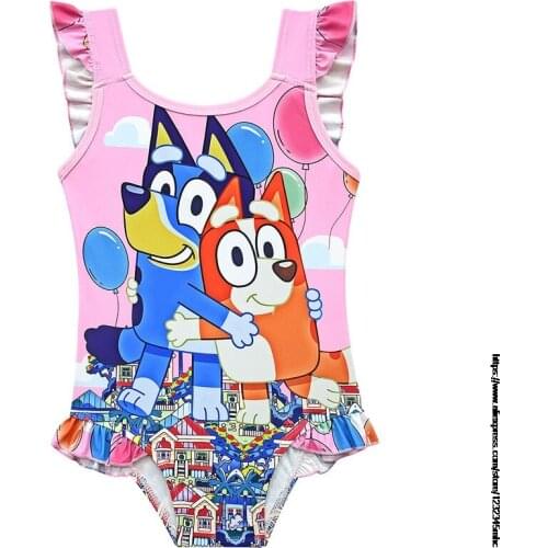 Bingo bluey Child Swimwear Toddler Kid Baby Girl Cartoon Print Bikini One-Piece Swimsuit Beachwear Swimming Suit For Children