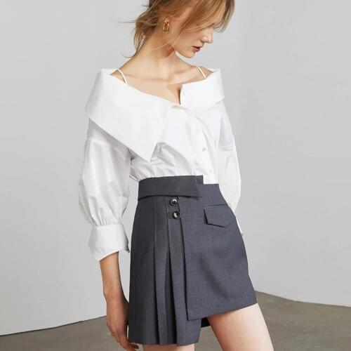 Women Blouse COTTON Full Solid Spring Autumn Office Lady Lantern Sleeve Tops Big Turn-down Collar Women Shirt Euro-America Style