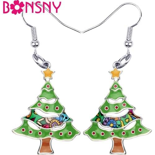 Bonsny Enamel Alloy Christmas Tree Star Earrings Drop Dangle Novelty Novelty Jewelry For Women Girls Gift Party Decoration Party
