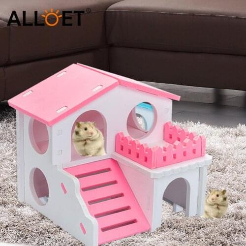Wooden Hamster Nest Hideout Toy House Small Pet Habitat with Staircase Log Hut Rat Mouse Nest House Nest Bed Mouse Climbing
