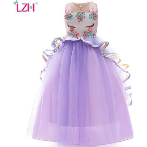 LZH 2021 Unicorn Long Dress For Girls Sleeveless Childrens Princess Dress 5-14 Years Girls Clothing New Party Costume For Kids