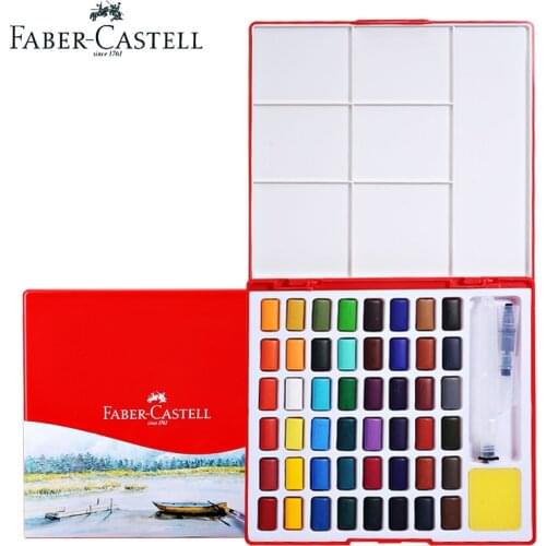 Faber Castell Solid Watercolor Paint Set 24/36/48 Brilliant Colors Transparent Beginner Portable With Art Brush School Supplies
