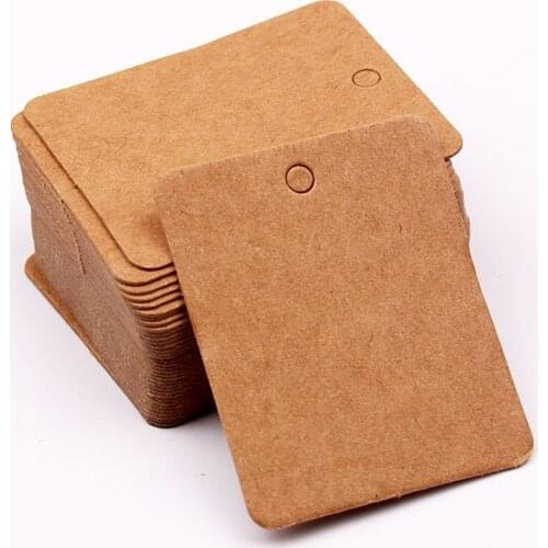Custom Square Shape NO LOGO Jewelry Display Cards 200pcs/lot Brown Paper Jewelry Tag Card Plain Kraft Paper Tags free shipping