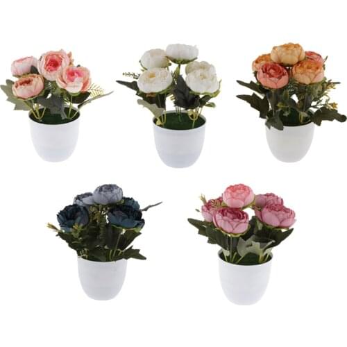 Artificial Mini Potted Flowers Plant for Home Decor Party Wedding Garden Office Patio Decoration Photo Props