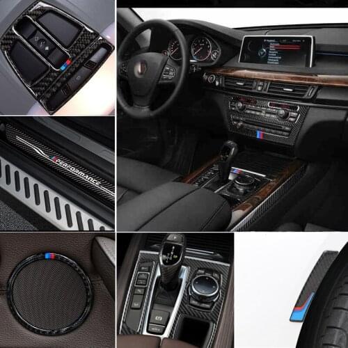 Carbon Fiber For BMW X5 X6 F15 F16 Car Inner Console Gear Shift Box Frame CD Panel Reading Light Cover Trim Door Armrest Sticker