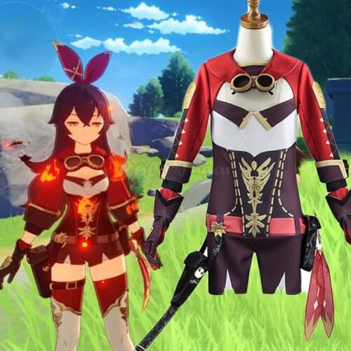 Game Genshin Impact Amber Cosplay Costume Adult Women Uniform Full Set Wig Halloween Xmas Carnival Party Show Outfit C298M66