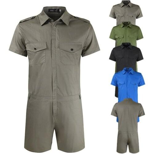 Overalls for men fashion Solid color summer Short sleeve shirt Jumpsuit man jogging Streetwear Mens brand clothing 2021new