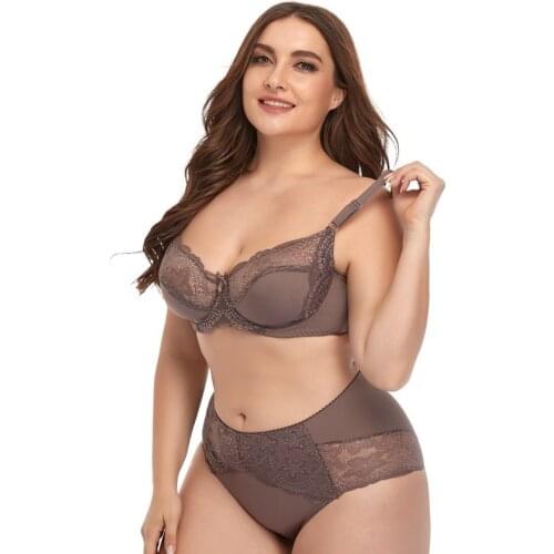 Plusgalpret 2020 Soft Thin Breathable Comfort Underwear Set for Women Autumn Winter Lingerie Set Plus Size Bras and Panties Set