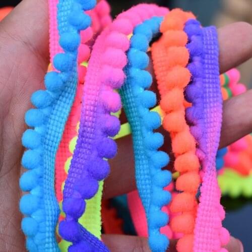 10mm Space Dye Pom Pom Trim Rainbow Ball Braid Lace Fringe Ribbons Fabric DIY Sewing Lace Trim Handmade Accessory