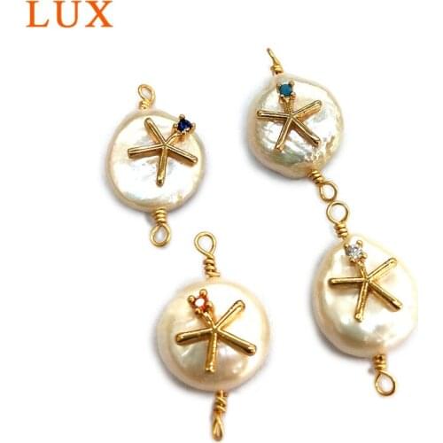 Natural micro cubic zirconia paved Pearls connector snow flower star starfish CZ Pave colorful sotne pendant for DIY Making