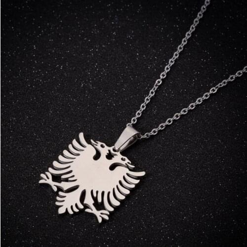 Hfarich Collares De Moda 2021 Fashion Double Head Bird Albanian Flag Shaped Stainless Steel Pendant Necklace For Women