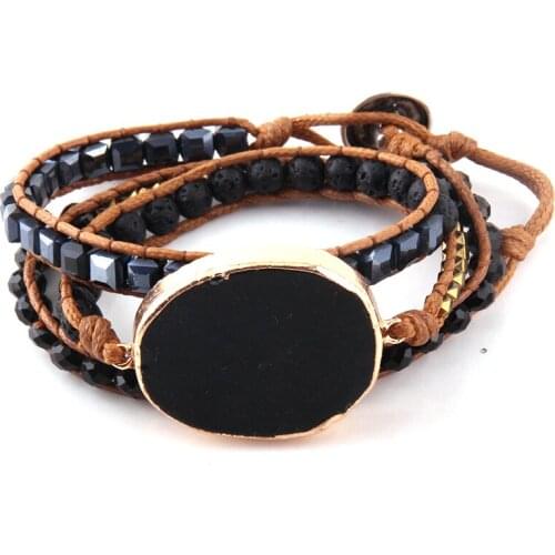 Fashion Beautiful Fashion Mixed Natural Stones Crystal Stone Charm 3 Strands Wrap Bracelets For Drop Shippers