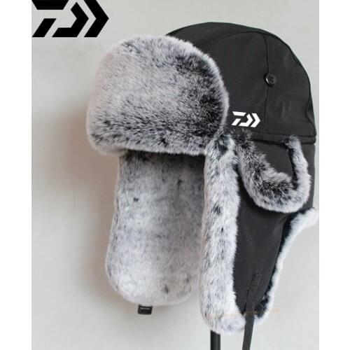 Daiwa 2021 New Outdoor Sport Winter Bomber Hat For Men Faux Fur Fishing Hat Thick Warm Cycling Skiing Cap with Ear Flaps