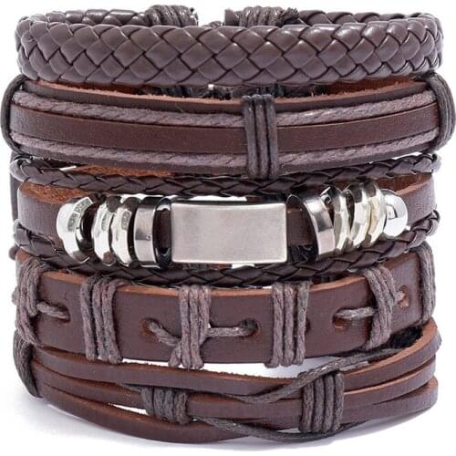 WANGAIYAO couple new jewelry retro woven leather bracelet simple diy combination set imitation leather bracelet