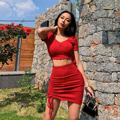 2021 Summer New Fashion Suit Ultra Short Pleated Two-Piece High Waist Skirt Solid Color
