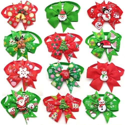 New Christmas Pet Dog Neck Grooming Accessories Pet Dog Holiday Bowties Neckties Santa Snowflakes Dog Cat Dog Bow Tie Red Green