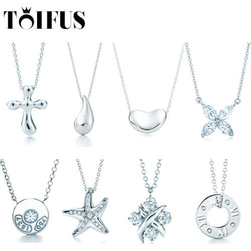 Tif 925 Sterling Silver Round Cake Starfish Water Drop Love Beanie Series Necklace Female Jewelry High-End Craftsmanship