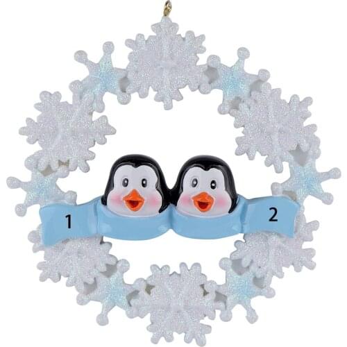 Penguin Family of 2 Resin Craft Hang Christmas Ornaments With Glossy Snowflake Personalized Special For Gifts Home Wedding Decor