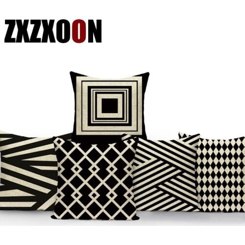 Cotton Linen 3d Black White Geometric Pillow Covers Decorative Sofa Cushion Cover Decoration Home Living Room Pillowcase