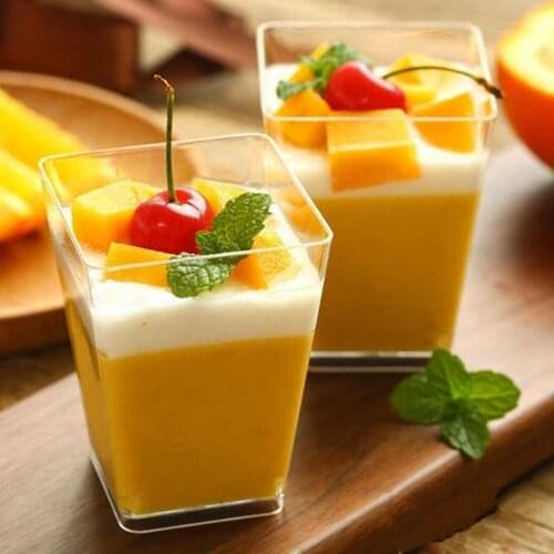 50pcs Transparent Mousse Cups Plastic Dessert Cups Container Birthday Wedding Party Decor Tableware Chocolate Mousse Fruit Salad