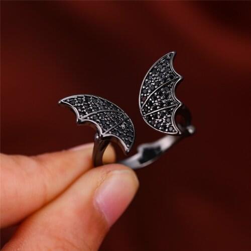 Luxury Female Zircon Crystal Open Ring Vintage 14KT Black Gold Wedding Rings For Women Punk Butterfly Engagement Thin Ring