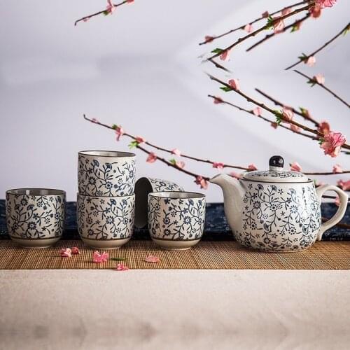 Japanese-style Hand-painted Under-glaze Coloured Teapot Set with One Pot and Five Cups Tea Set Thanksgiving
