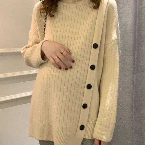 Women Fall Elegant Pregnancy Sweaters Maternity Dress Warm Autumn Winter Knitted Turndown Collar Sweater Clothes for Pregnant