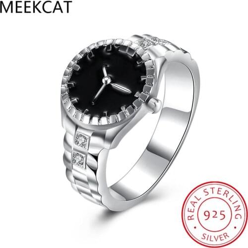 High-quality 925 Sterling Silver Rings for Women Men Female Watch Shaped Cz Crystal Infinity Ring Bague Argent 925 Anillos Mujer