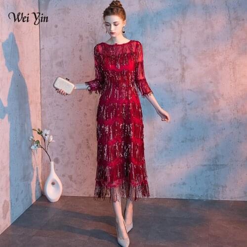 Wei yin 2021 New O Neck Sequin Gown Sexy Mermaid Dress Elegant Tasse Evening Dresses Vestido Formal Evening Dresses WY1636