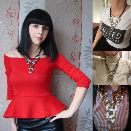 UKMOC Black Leather Chain Weave Circle Metal Wire Chokers Colares Big Pendants Necklaces Statement Women Maxi Jewelry #2929