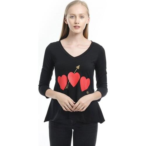 Womens T-Shirts 2021 Casual Love Print T-Shirts O-neck Long Sleeve Top Loose T-shirt Basic Clothing