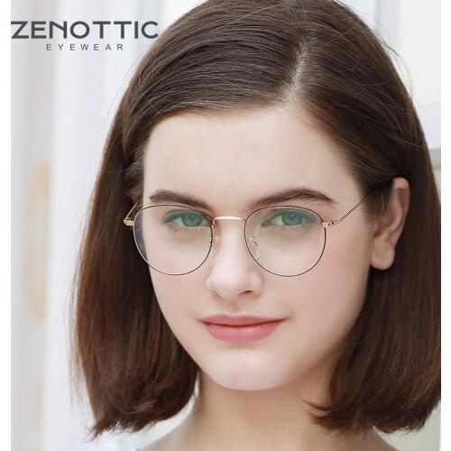 ZENOTTIC Round Metal Blue Light Glasses Women Optical Computer Eyewear Anti Blue Light Myopia Prescription Eyeglasses Frames
