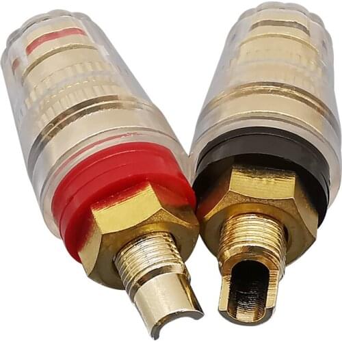 2Pcs Gold Plated Brass 4 mm Banana Plug Binding Post Terminals Connector for Speaker Amplifier Red+Black