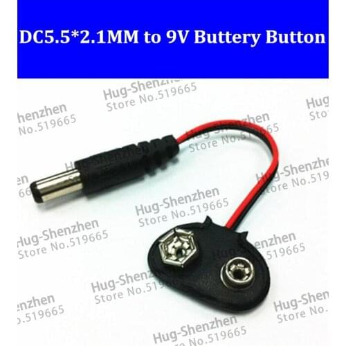 200pcs/lot DC5.5*2.1mm male to 9V battery button /button wire with 10CM