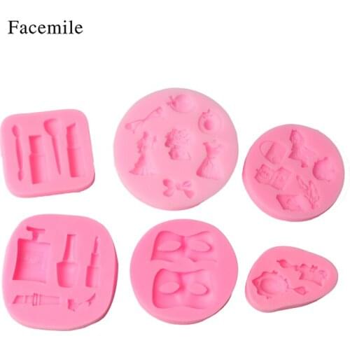 Facemile 6PCS Cosmetics Lipstick Silicone Cooking Tool Chocolate Cake Fondant Mold Cake Decoration Tool Soap Candle Baking Mold