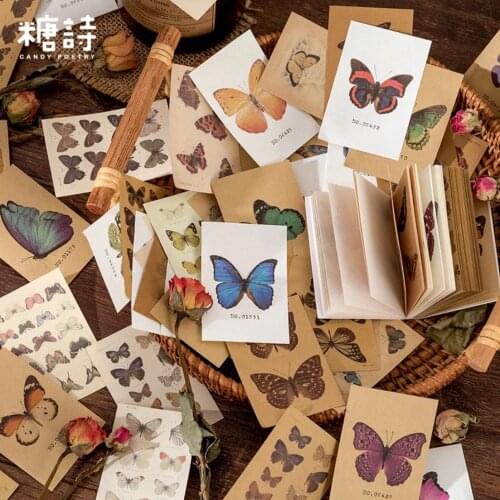 80pcs Mini book Plant Flowers Butterfly Material Paper Junk Journal Planner Scrapbooking Vintage Decorative DIY Kraft Paper Card