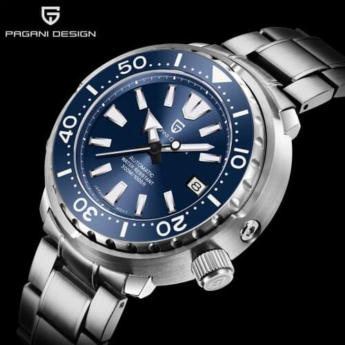 PAGRNE DESIGN Brand Mens Automatic Mechanical Watch Waterproof 300M Luxury Sapphire Stainless Steel Mens Watch Reloj Hombre