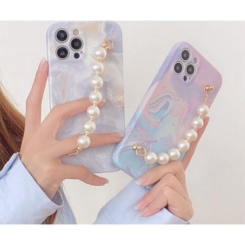 Tobebest Pearl Bracelet Phone Cases for iphone 12 Pro Max 11 pro X XS Max XR 7 8 Plus 12mini Chain Wrist Strap Shell