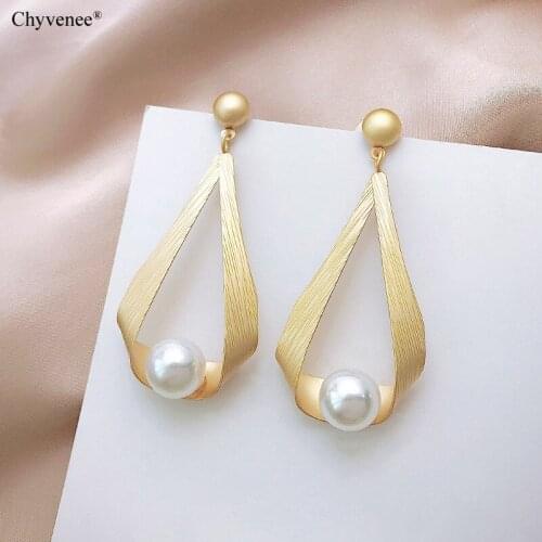 CHYVENEE 2020 Gold Korean Fashion Pearl Earrings for Women Exaggerated Geometric Drop Dangle Earrings Simple Big Earring Jewelry