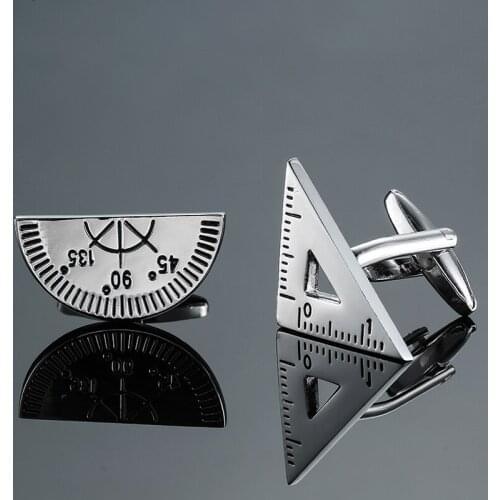 DY high quality brass Silvery Mathematical equipment triangle protractor Cufflinks Mens French shirt Cufflink free shipping