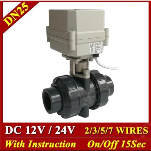 Tsai Fan Electric PVC Valve 1" DN25 DC12V DC24V 2/3/5/7 Wires Plastic Actuated Valve For Water Treatment HVAC Flow Control