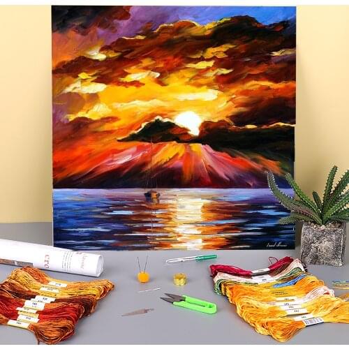 Sunny Clouds Printed Canvas 11CT Cross-Stitch Set Embroidery DMC Threads Hobby Knitting Craft Handiwork Design Sales Decor