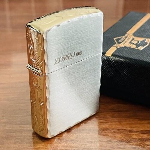Zorro Kerosene Lighter Windproof Smoking Gift Pure Copper Shell Engrave Flower High Quality