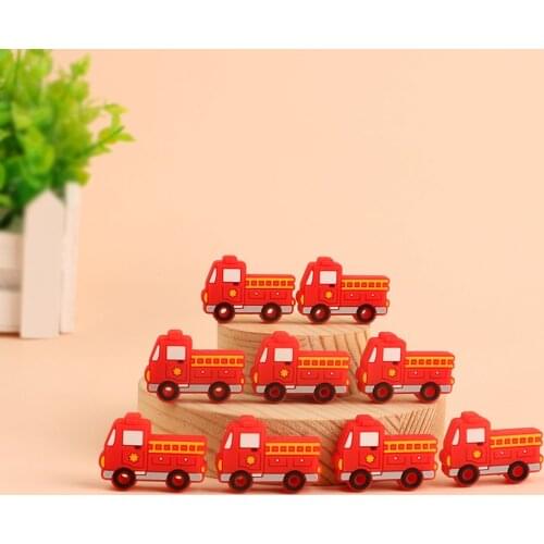Kovict 50/100/200pc/Lot Mini New Fire truck Silicone Beads Baby Dummy Cartoon Pacifier Toy Accessories