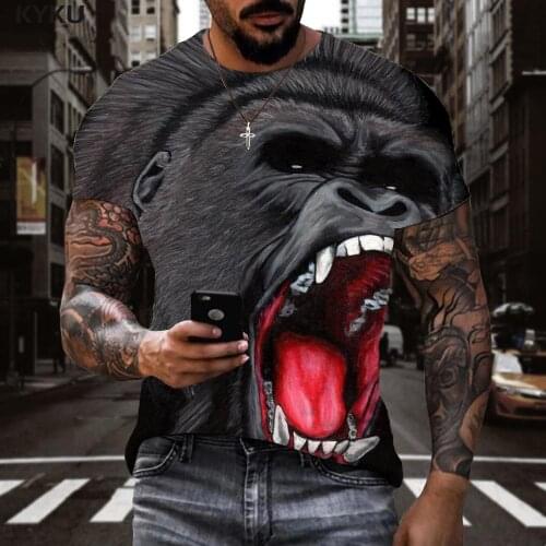 KYKU Brand Orangutan T-shirt Men Animal Shirt Print Hip Hop Funny T shirts Short Sleeve Punk Rock Cool Slim Tops