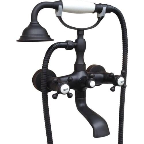 Bathroom Black Oil Rubbed Bronze Wall Mounted Clawfoot Tub Filler Faucet Handshower Two Cross Handles atf609