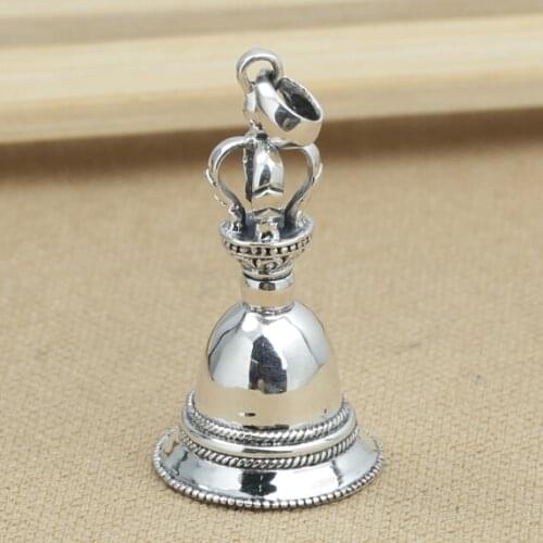 Real 925 Silver Tibetan Bell Pendant vintage sterling silver Dorje Bell Pendant Buddhist Bell Amulet